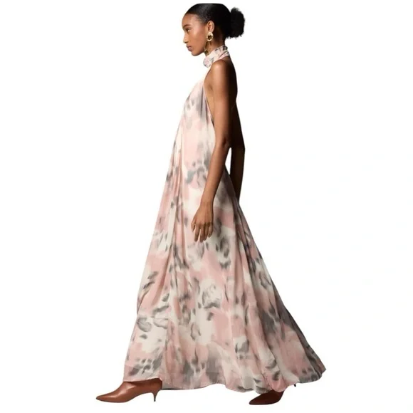 ANTHROPOLOGIE Maeve Sheer Printed Halter Maxi Dress Open Back Size 1X NEW - Picture 4 of 16